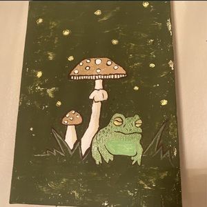 Cute handmade frog and mushroom painting